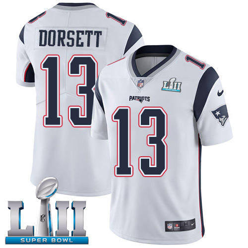 Nike Patriots #13 Phillip Dorsett White Super Bowl LII Men's Stitched NFL Vapor Untouchable Limited Jersey